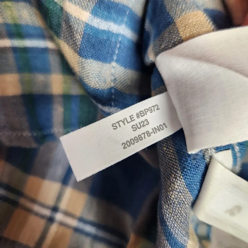 J‎ Crew Linen Blend Shirt Men L Blue Multicolor Scotch Plaid Slim Fit Preppy